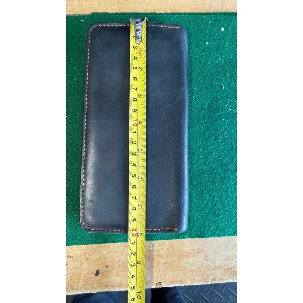 Cowather Handmade Genuine Leather Long Bifold Wallet Navy Blue Slim Tall Wallet